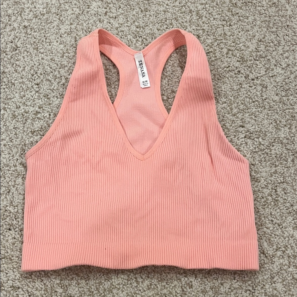 Zenana Outfitters Light Pink Ribbed Crop Top